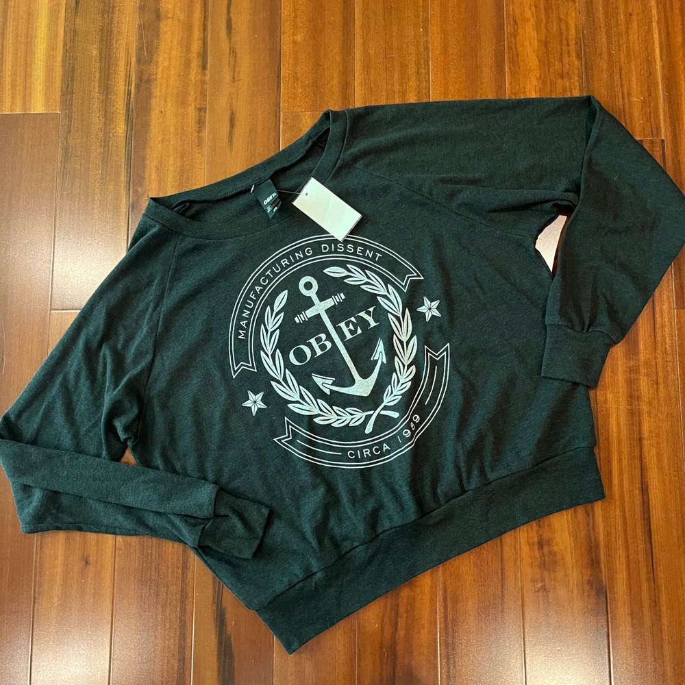 Obey Sweatshirt Graphic Charcoal Gray Long Sleeve Knit Zumiez New XS Extra Small
